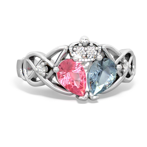 aquamarine-pink sapphire claddagh ring