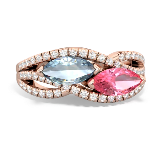 aquamarine-pink sapphire double heart ring