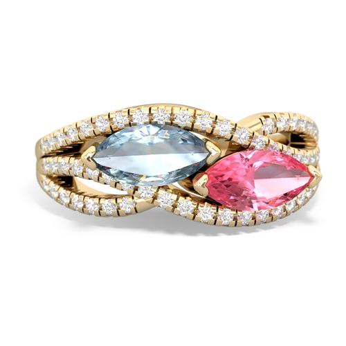 aquamarine-pink sapphire double heart ring