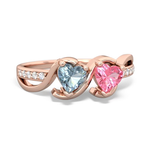 aquamarine-pink sapphire double heart ring