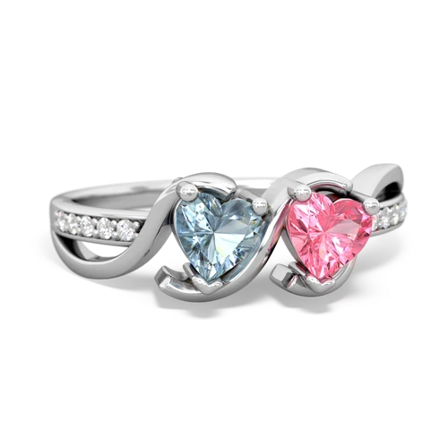 aquamarine-pink sapphire double heart ring