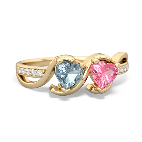 aquamarine-pink sapphire double heart ring