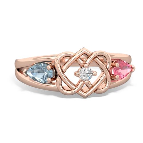 aquamarine-pink sapphire double heart ring