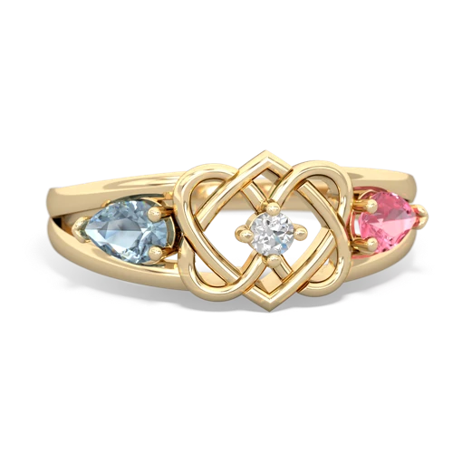 aquamarine-pink sapphire double heart ring