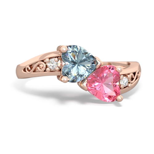 aquamarine-pink sapphire filligree ring