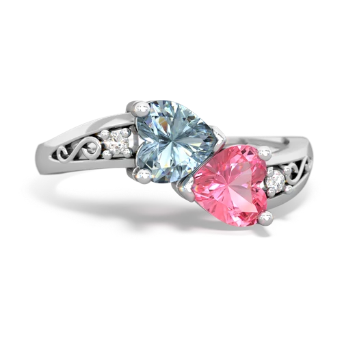 aquamarine-pink sapphire filligree ring