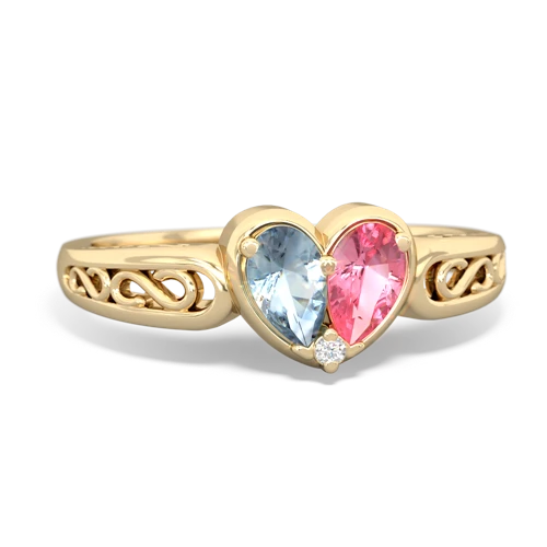 aquamarine-pink sapphire filligree ring