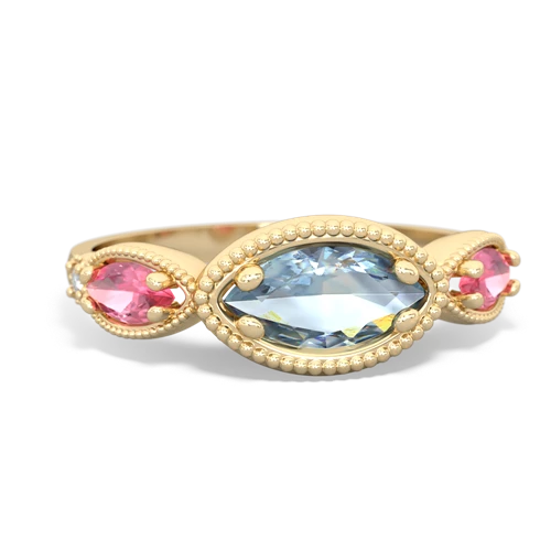 aquamarine-pink sapphire milgrain marquise ring