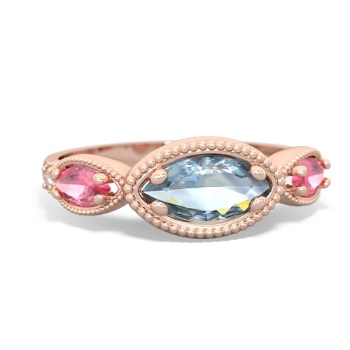 aquamarine-pink sapphire milgrain marquise ring