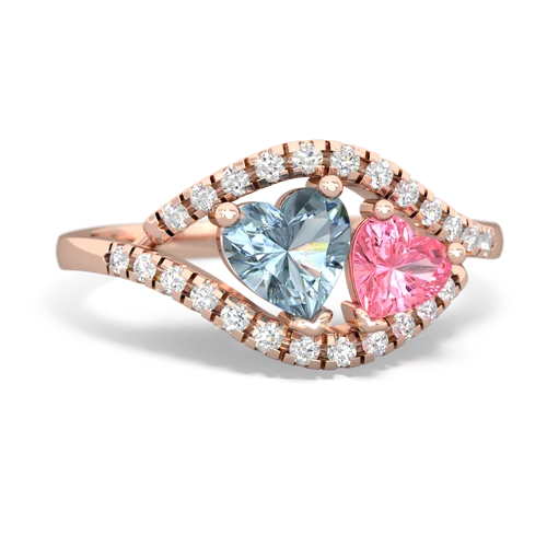 aquamarine-pink sapphire mother child ring