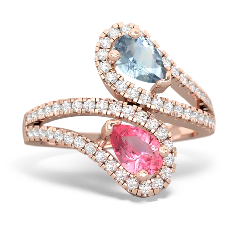 aquamarine-pink sapphire pave swirls ring