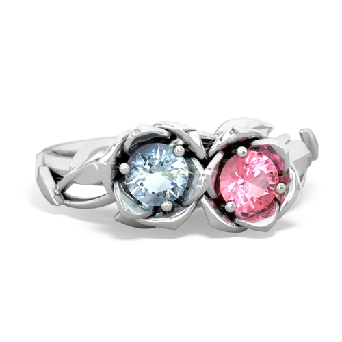 aquamarine-pink sapphire roses ring