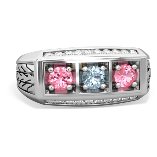 aquamarine-pink sapphire three stone ring