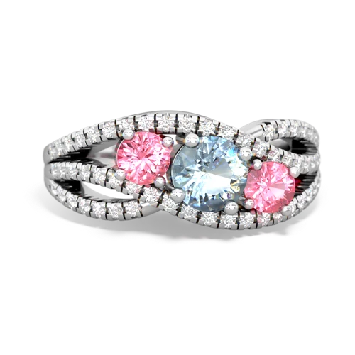aquamarine-pink sapphire three stone pave ring