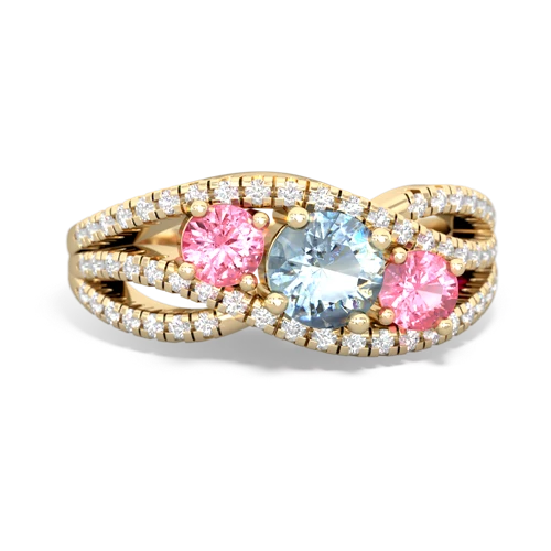 aquamarine-pink sapphire three stone pave ring