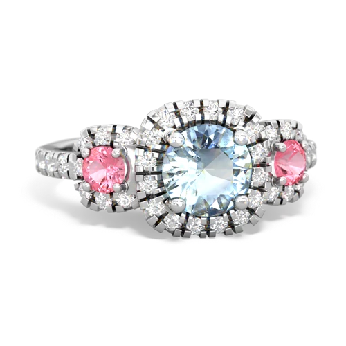 aquamarine-pink sapphire three stone regal ring