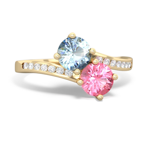 aquamarine-pink sapphire two stone channel ring