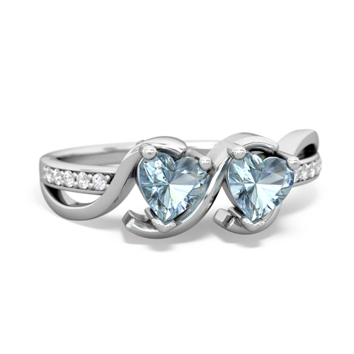 aquamarine double heart ring