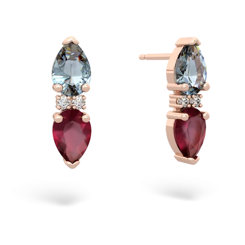aquamarine-ruby bowtie earrings