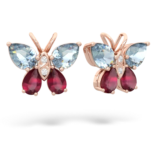 aquamarine-ruby butterfly earrings