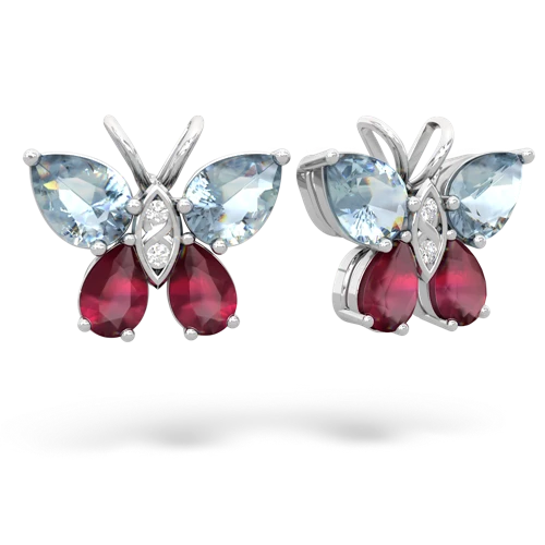 aquamarine-ruby butterfly earrings