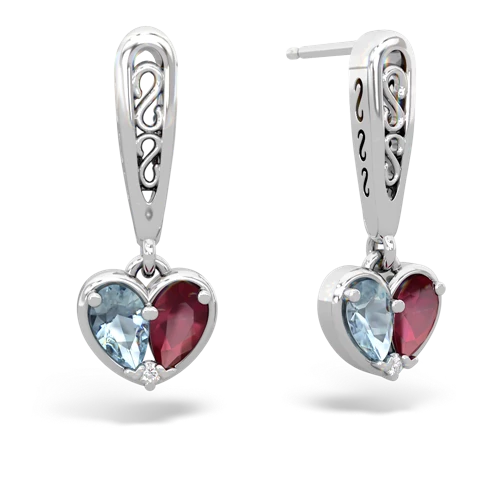 aquamarine-ruby filligree earrings