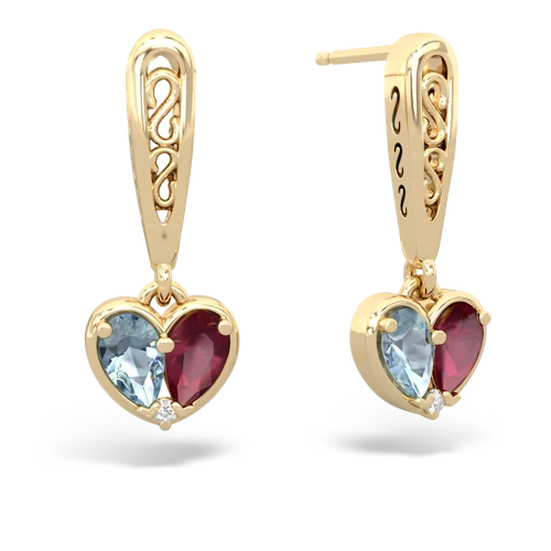 aquamarine-ruby filligree earrings