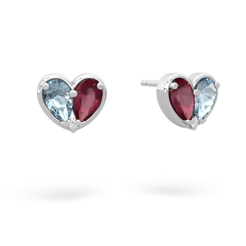 aquamarine-ruby one heart earrings