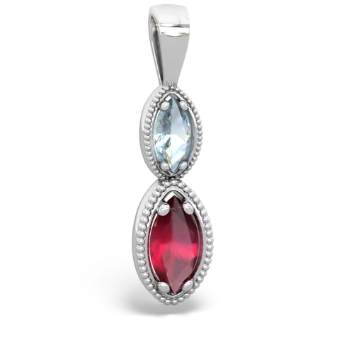 aquamarine-ruby antique milgrain pendant