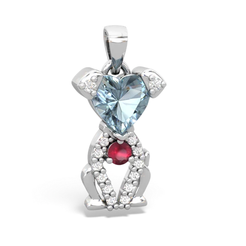 aquamarine-ruby birthstone puppy pendant