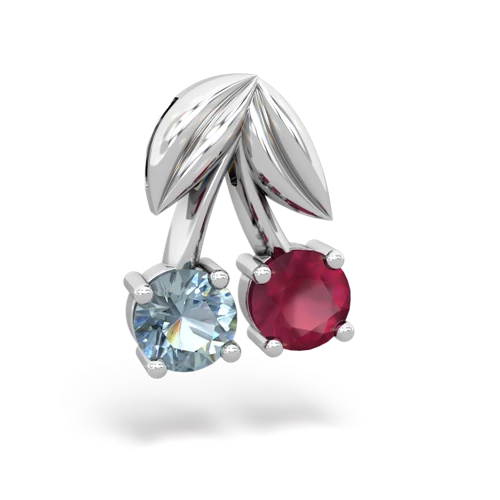 aquamarine-ruby cherries pendant