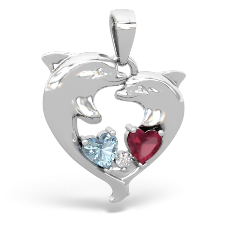 Aquamarine Genuine Aquamarine with Genuine Ruby Dolphin Heart pendant Pendant