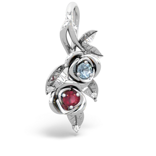 Aquamarine Genuine Aquamarine with Genuine Ruby Rose Vine pendant Pendant