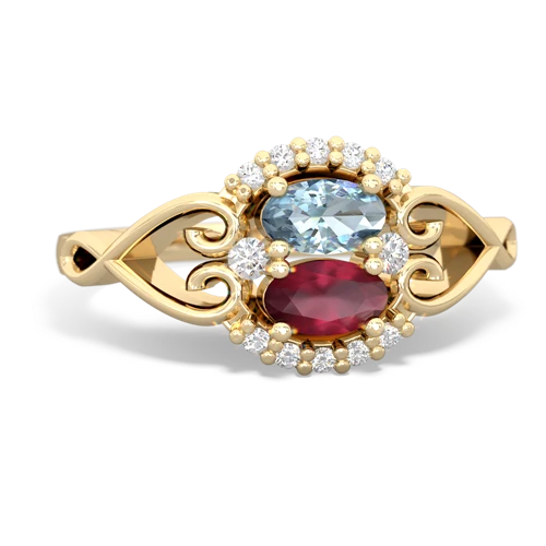 aquamarine-ruby antique keepsake ring