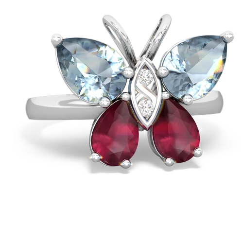 aquamarine-ruby butterfly ring