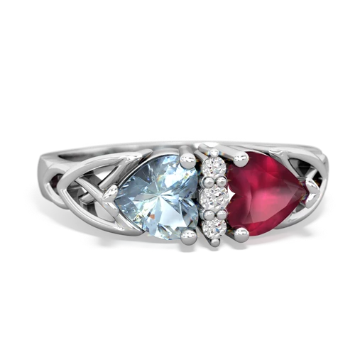 Aquamarine Genuine Aquamarine with Genuine Ruby Celtic Trinity Knot ring Ring