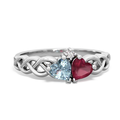 Aquamarine Genuine Aquamarine with Genuine Ruby Heart to Heart Braid ring Ring