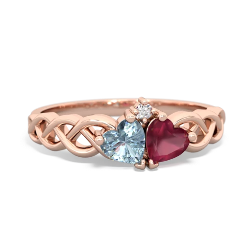 aquamarine-ruby celtic braid ring