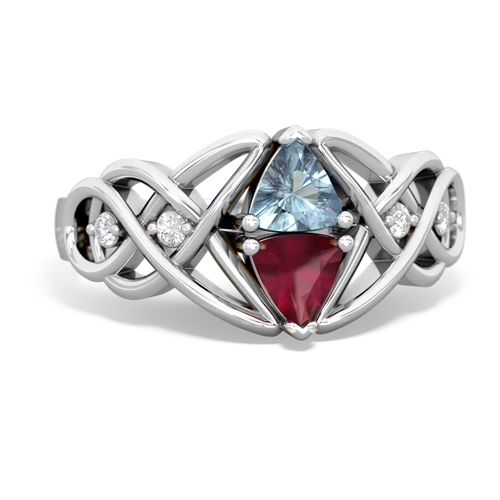 aquamarine-ruby celtic knot ring