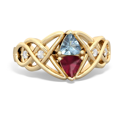 aquamarine-ruby celtic knot ring