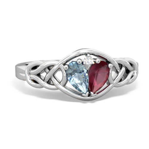 Aquamarine Genuine Aquamarine with Genuine Ruby Celtic Love Knot ring Ring
