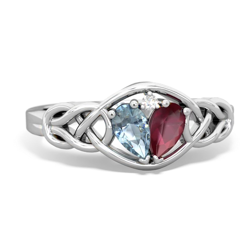 aquamarine-ruby celtic knot ring