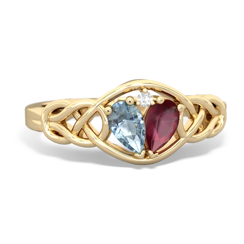 aquamarine-ruby celtic knot ring