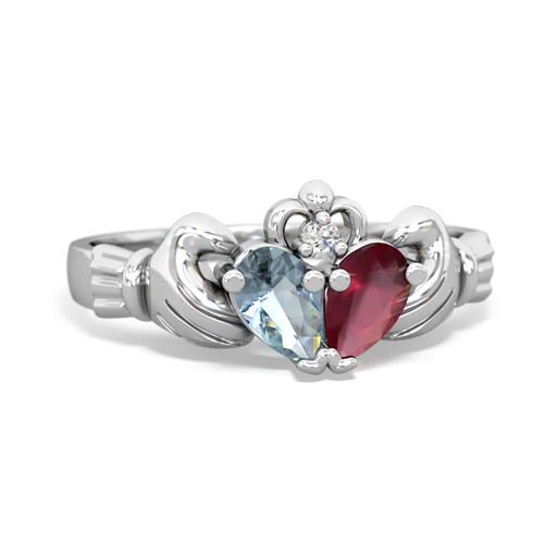 Aquamarine Genuine Aquamarine with Genuine Ruby Claddagh ring Ring