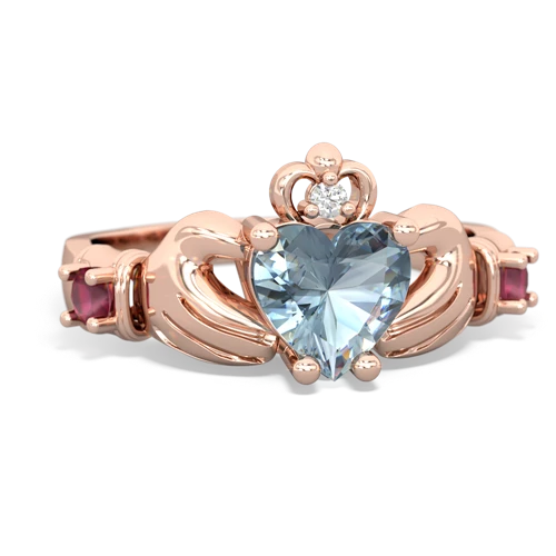 Aquamarine Genuine Aquamarine with Genuine Ruby and Genuine Pink Tourmaline Claddagh ring Ring