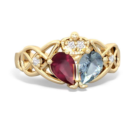 aquamarine-ruby claddagh ring