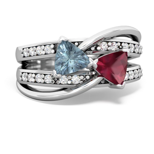 Aquamarine Genuine Aquamarine with Genuine Ruby Bowtie ring Ring