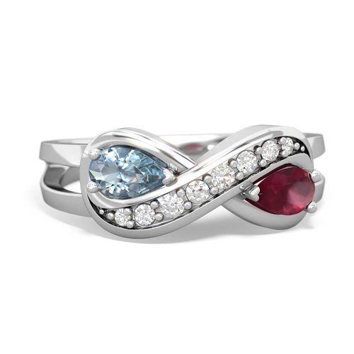 Aquamarine Genuine Aquamarine with Genuine Ruby Diamond Infinity ring Ring