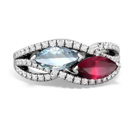 Aquamarine Genuine Aquamarine with Genuine Ruby Diamond Rivers ring Ring