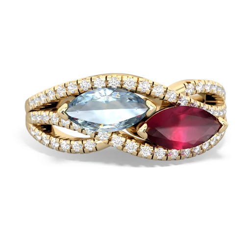 Aquamarine Genuine Aquamarine with Genuine Ruby Diamond Rivers ring Ring